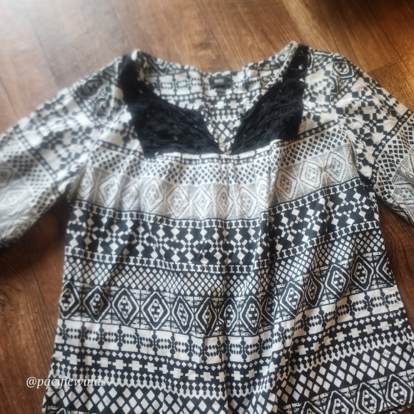 2/$25 MOSSIMO 3/4 SLEEVE BLACK & WHITE PATTERNED BLOUSE 100% COTTON XXXL - Picture 4 of 11